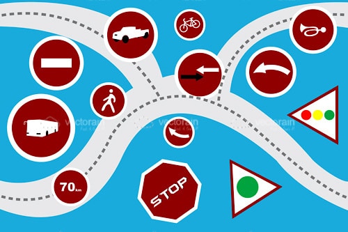 Abstract Map with Traffic Icons